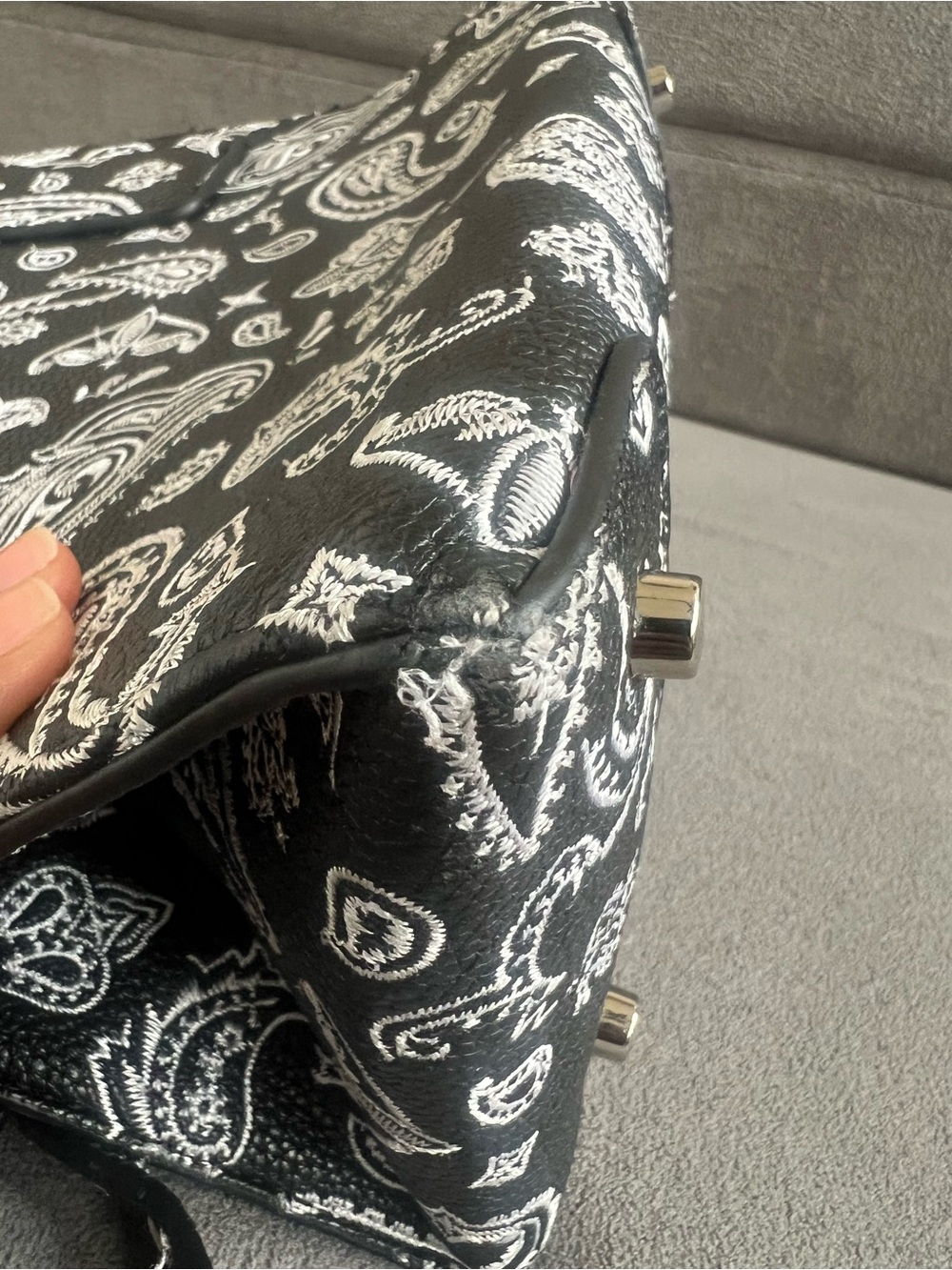 Brandon Blackwood Black & White Paisley Top-Handle Satchel - Picture 7 of 8